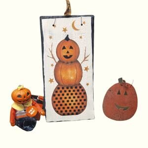 Rustic Slate Pumpkin Wall Decor & Animated Plush Lights Up & Makes Spooky Sound